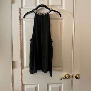 NWOT-ELLA A-Line Blouse w/ Rhinestone collar, color black, size XL